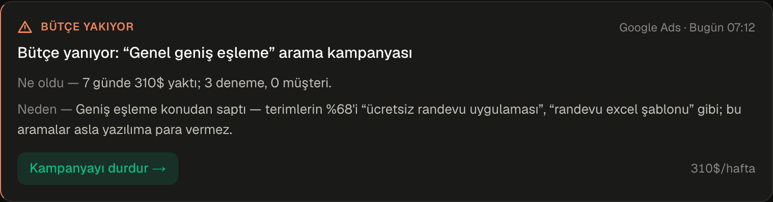 Kampanya deck'i her harcama satırını izler